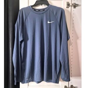 Nike Dri Fit Long Sleeve Rash Guard Swim Shirt Top Blue Mens Large